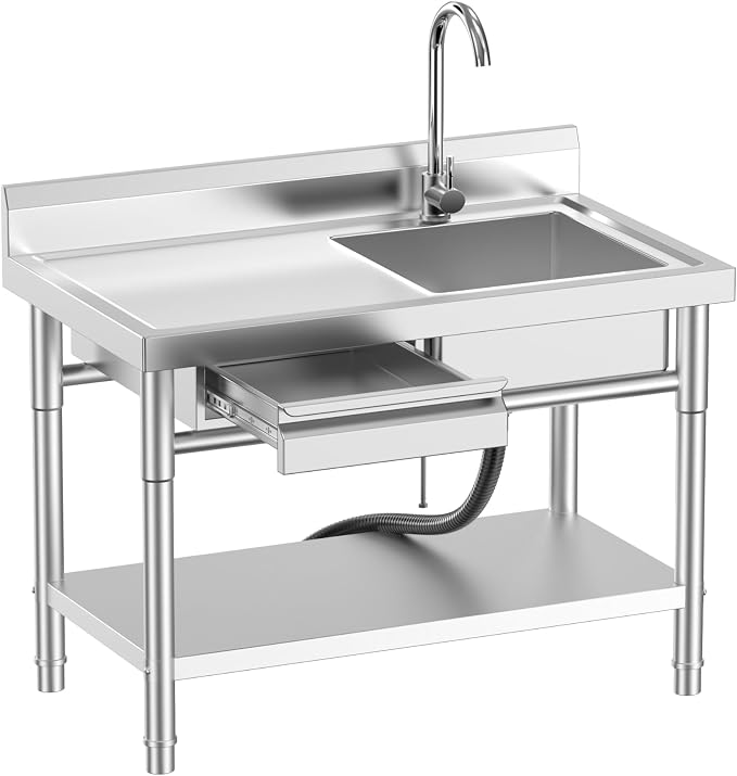 Stainless Steel Utility Sink, Commercial Kitchen Sink, Free Standing Single by Unknown
