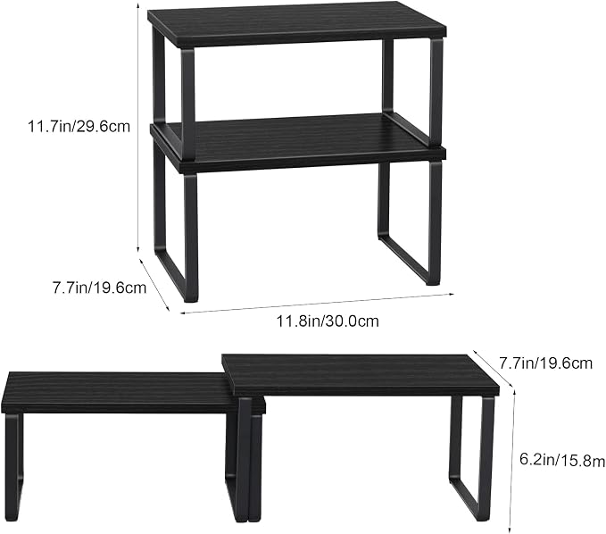 CADUKE Set of 4 Kitchen Counter Shelves Stackable Shelf Organizer Wood - Image 3