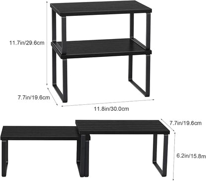 CADUKE Set of 4 Kitchen Counter Shelves Stackable Shelf Organizer Wood - Image 3