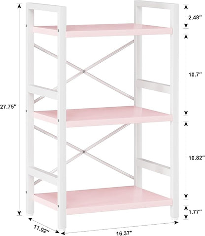 Homeiju Pink Bookshelf, 3 Tier Industrial Bookcase, Metal Small Bookcase - Image 3