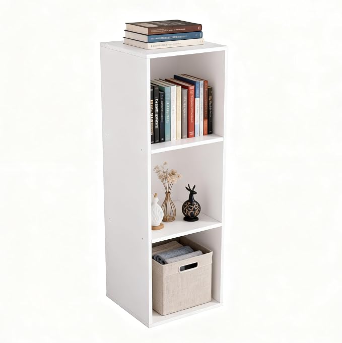 3 Cube Storage Organizer White, 3 Cube Shelf Freestanding Open Cubby, 3 Tier by NewBeth