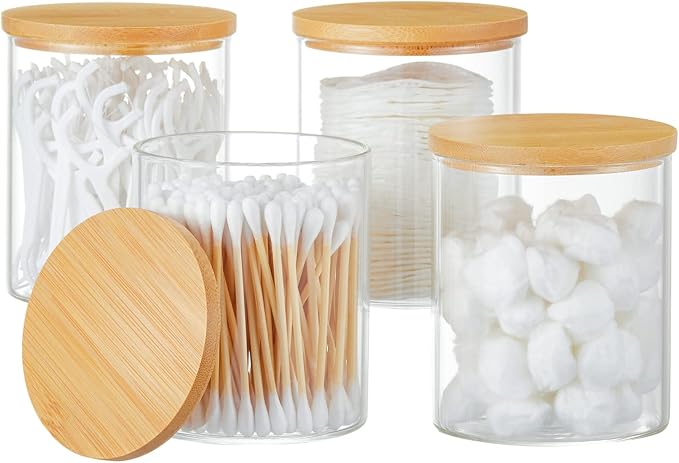 4 Pack Glass Qtip Holder Dispenser Glass Apothecary Jars by INIUNIK