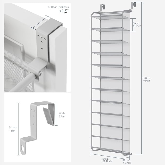 Whitmor 36 Pair Over The Door Shoe Organizer, 12 Tier Hanging Shoe Organizer - Image 2