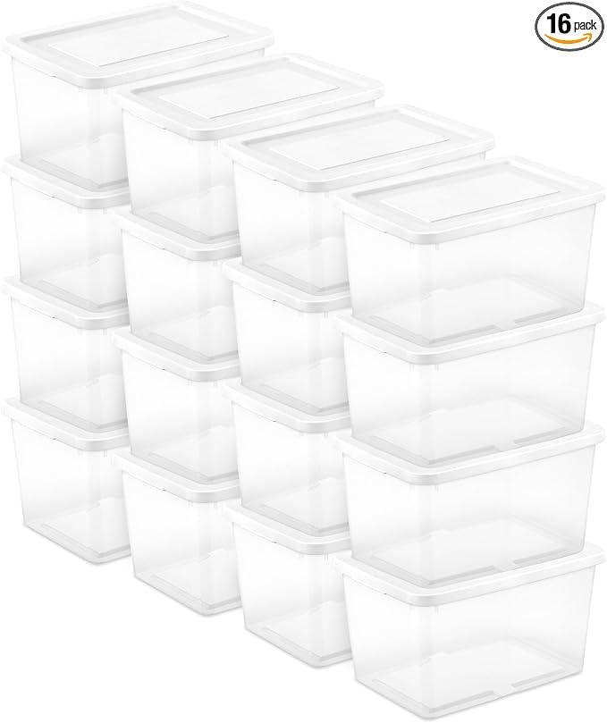 Sterilite 16 Pack Storage Box, 20 Quart Stackable Tote by Sterilite