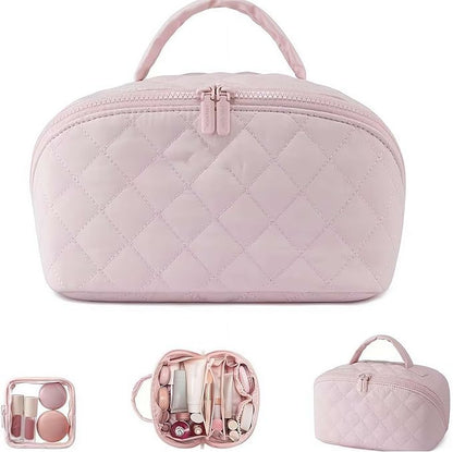 2026 Travel Makeup Bag for Women – 180° Lay-Flat Puffy Cosmetic Organizer by Unknown