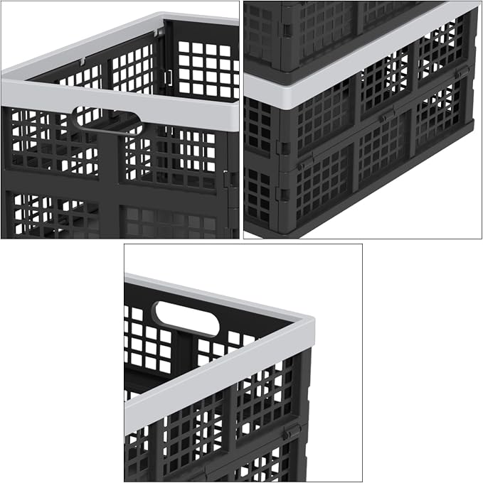 34 L Collapsible Storage Crate, Folding Plastic Crates, 4 Packs | Stackable - Image 3