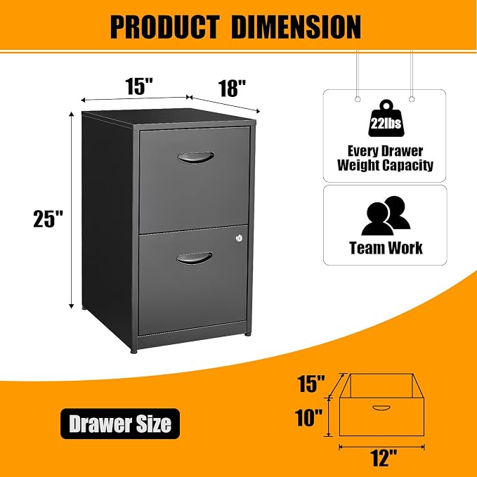 2 Drawer File Cabinet, Metal Two Drawer Vertical File Cabinets - Image 3