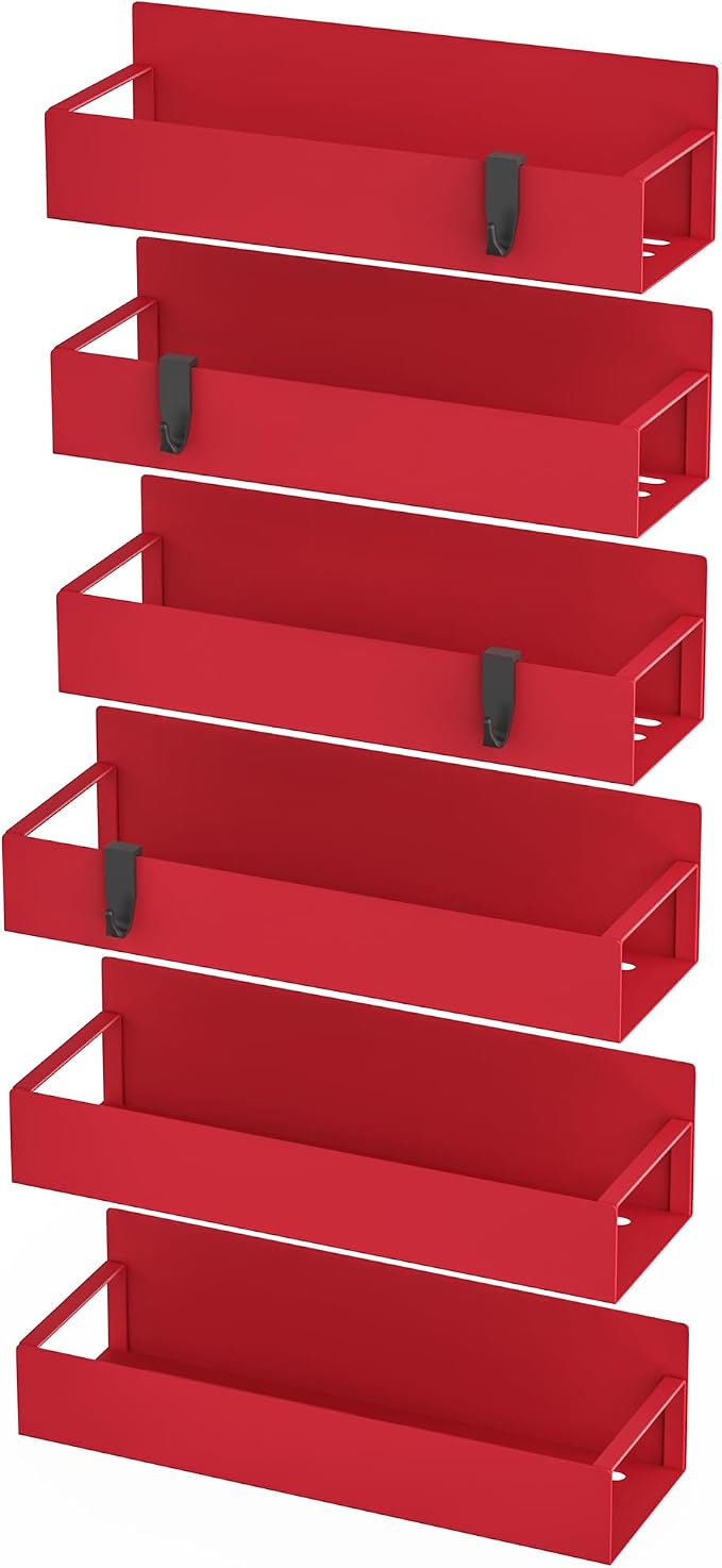 Metal Magnetic Spice Rack for Refrigerator Red, 6 Pack | Magnetic Shelves Heavy - Image 5