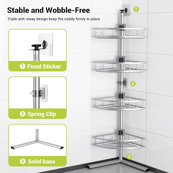 Aitatty Standing Shower Caddy Corner: 4-tier Rustproof Shower Organizer Shelf - Image 4