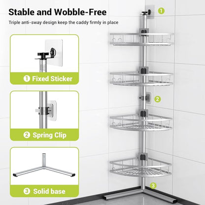 Aitatty Standing Shower Caddy Corner: 4-tier Rustproof Shower Organizer Shelf - Image 4