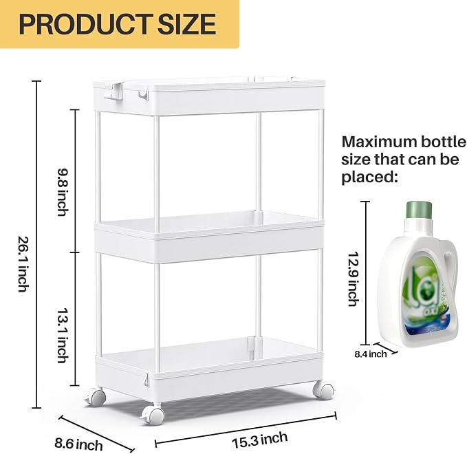 SPACEKEEPER Storage Rolling Cart, 3 Tier Laundry Room Organization Utility Cart - Image 4