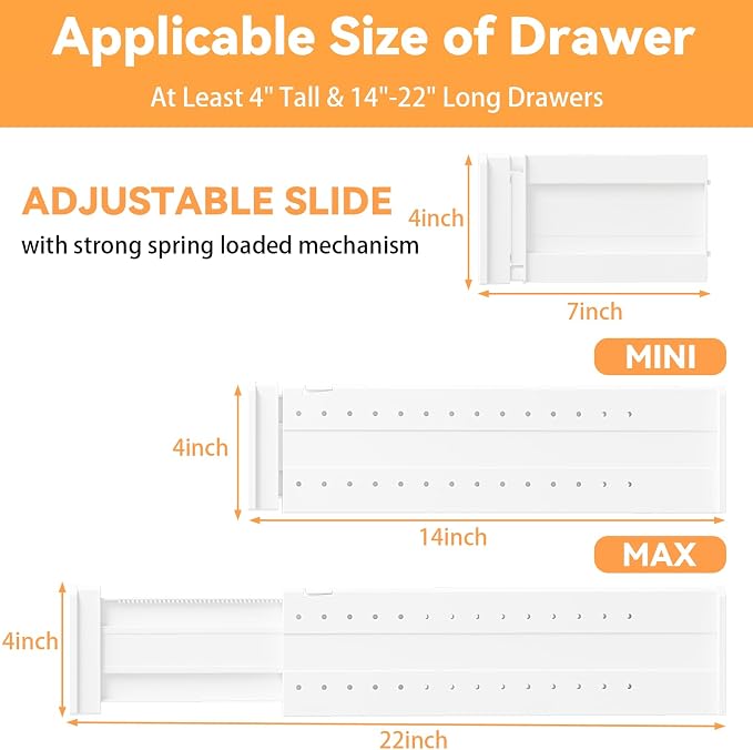 REBECAT 5 Pack Drawer Dividers for Clothes Adjustable Drawer Dividers 4" High - Image 2