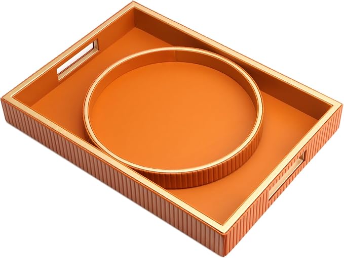 SANZIE Leather Tray Desktop Storage Organizer Premium Serving Tray Decorative by SANZIE