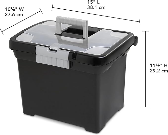 15" L x 10 7/8" W x 11 1/2" H Plastic Storage Bin Portable File Box, Stackable - Image 2