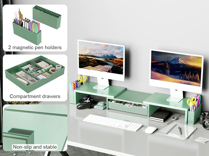 Spacrea Metal Desk Organizers and Accessories, Dual Monitor Stand Riser - Image 4