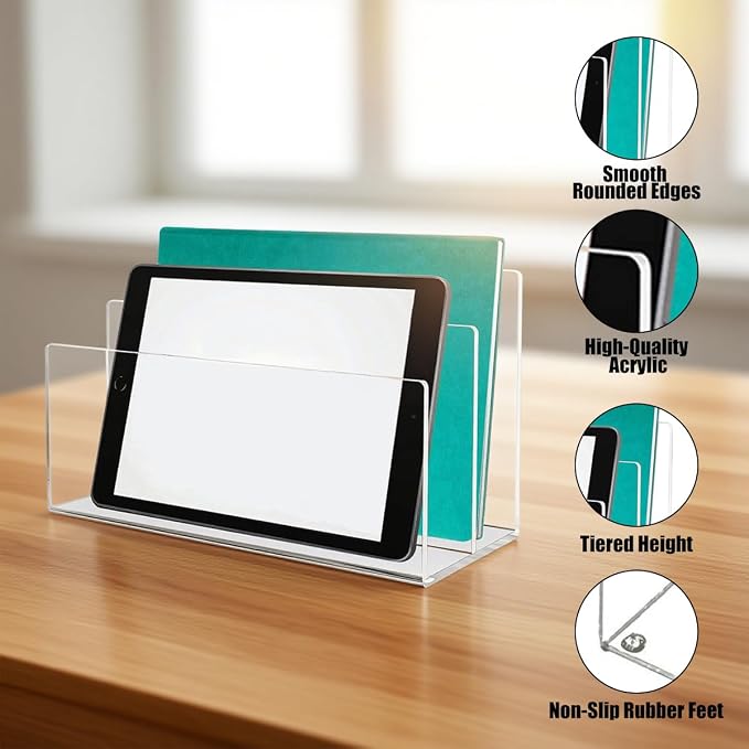 1 Pcs Acrylic Mile Sorter for Desk, 2 Upright Compartments Desk Mail Organizer - Image 3