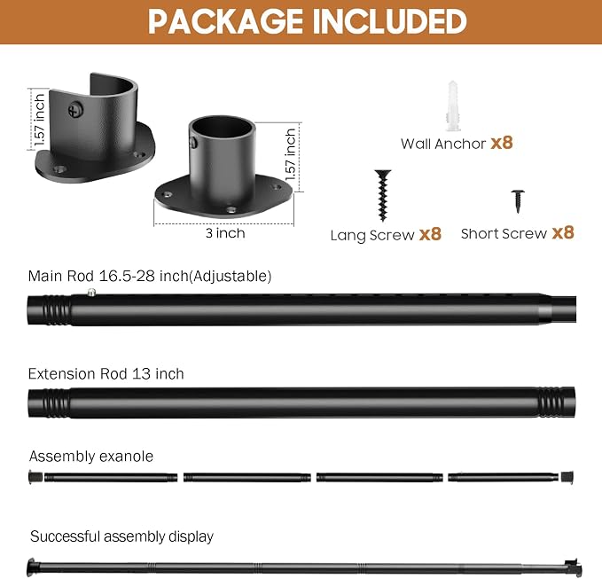 Closet Rods for Hanging Clothes, 16.5 to 102 Inches Adjustable Closet Rod - Image 5