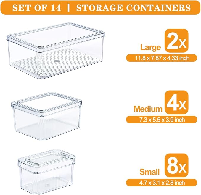 14 Pack Fridge Organizer, Stackable Refrigerator Organizer Bins - Image 2