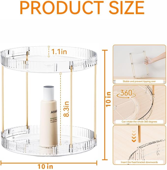 Yieach Acrylic 360 Rotating Makeup Organizer and Perfume Organizer, 2 Tier Make - Image 3