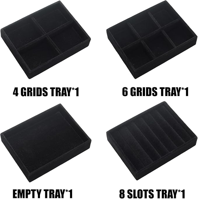 Small Jewelry Tray Set 4 Pcs Black Velvet Stackable Jewelry Organizer Tray Mini - Image 3