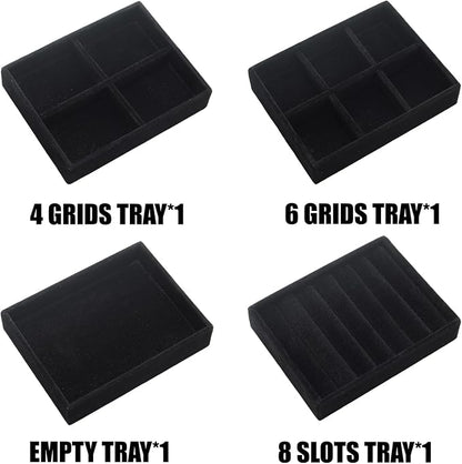 Small Jewelry Tray Set 4 Pcs Black Velvet Stackable Jewelry Organizer Tray Mini - Image 3