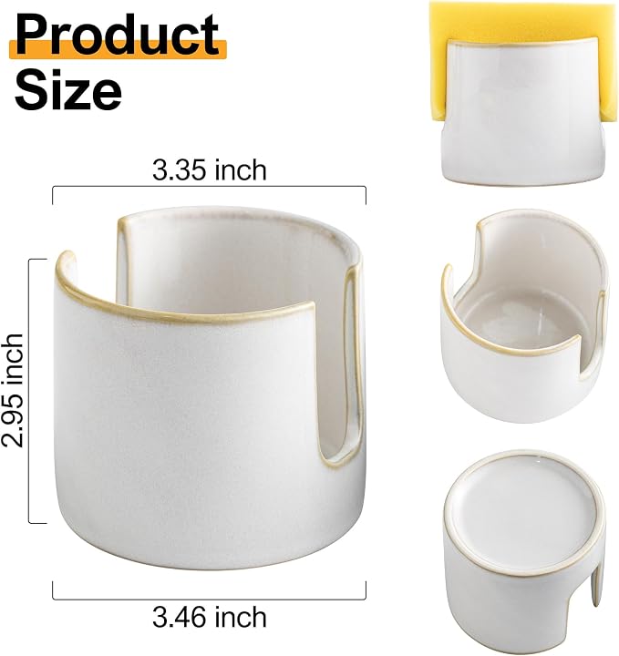 Sponge Holder for Kitchen Sink, Ceramic Dish Sponge Drying Caddy Scrubby Daddy - Image 3