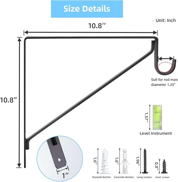 10-Pack Closet Rod Bracket, 10.8x10.8Inch Closet Shelf Brackets Heavy Duty Wall - Image 2