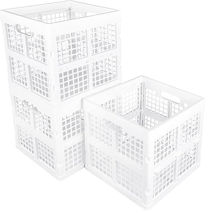3-Pack Collapsible Plastic Storage Crates, Foldable Crates by Eslite