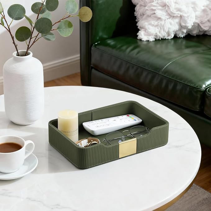 Valet Tray Desktop Storage Organizer, PU Leather Catchall Bedside Vanity Tray - Image 6