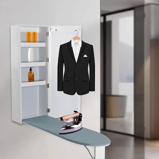 Wall Mounted Ironing Board Cabinet, Built-in Foldable Ironing Board & Folding - Image 6