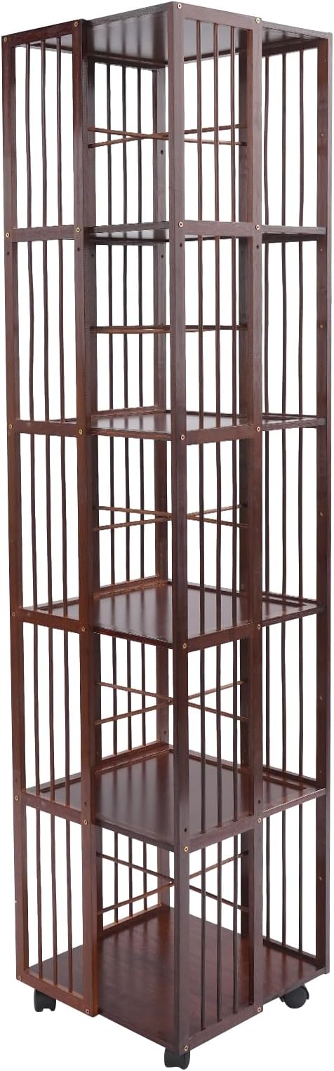 Rotating Bookshelf Tower, 360 Display 6 Tier Spinning Bookcase, Bamboo - Image 5