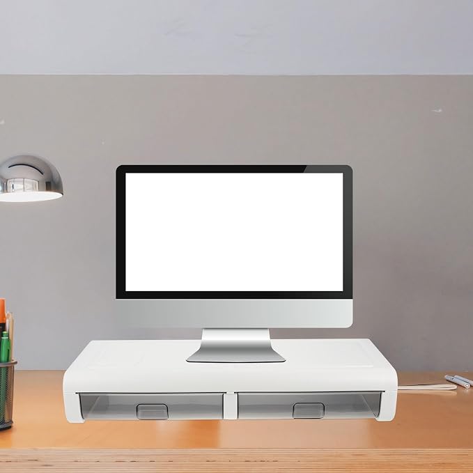Monitor Riser Stand with Transparent Black Drawer Sturdy Computer Holder Desk - Image 5