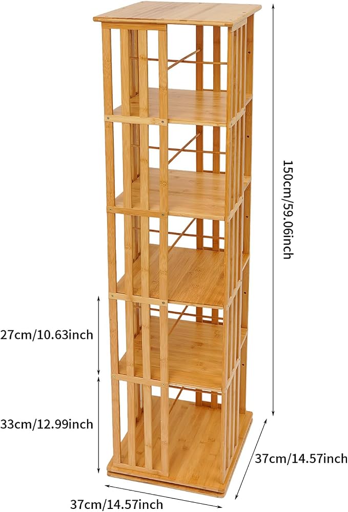 Rotating Bookshelf 5-Tier, 14.57x14.57x59.06in Floor Standing Book Storage - Image 3