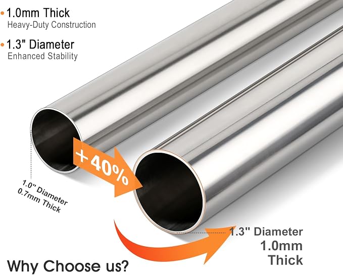 FIRJOY Premium Stainless Steel Closet Rod 1.0mm/1.3", Heavy Duty Adjustable - Image 4