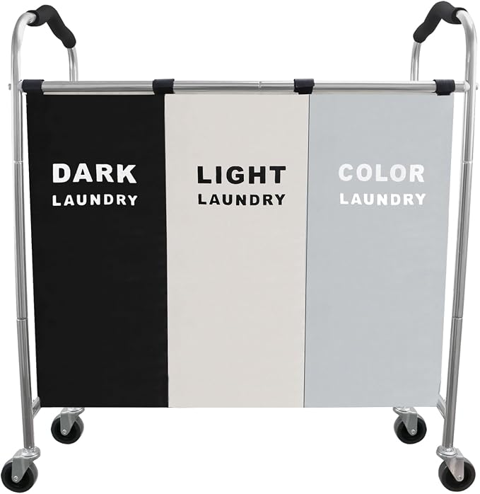Laundry Sorter 3 Section, 240L Large Laundry Cart by Meimom