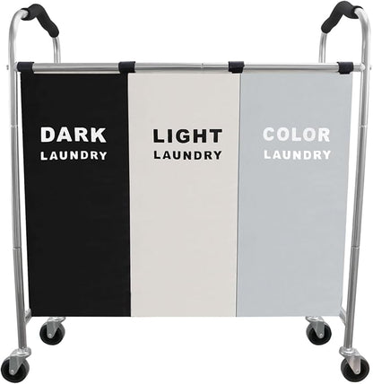 Laundry Sorter 3 Section, 240L Large Laundry Cart - Image 4
