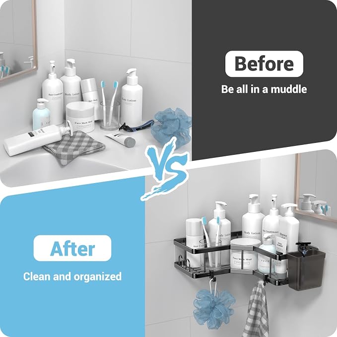 AKTECKE Corner Shower Caddy, 2 Pack Adhesive Shower Corner Organizer Shelves - Image 5