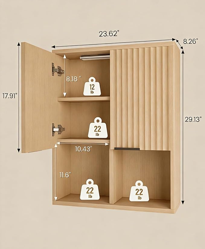 HAIOOU Fluted Bathroom Wall Cabinet - Image 3