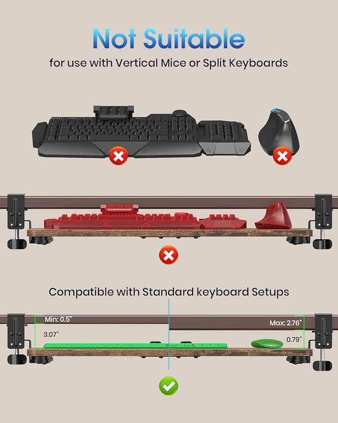 Large Keyboard Tray Under Desk, Pull Out Keyboard & Mouse Tray - Image 3