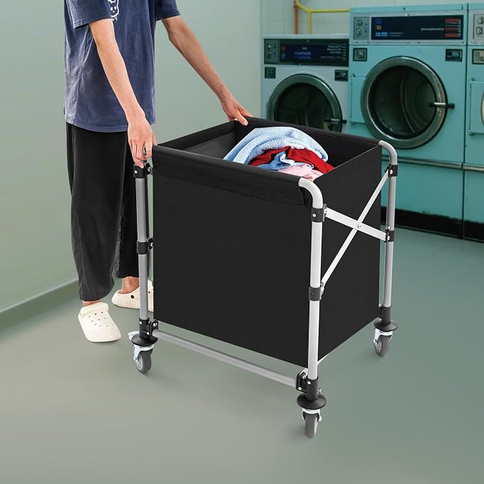 Commercial Laundry Cart with Wheels, Folding Laundry Hamper Cart, Heavy Duty - Image 5