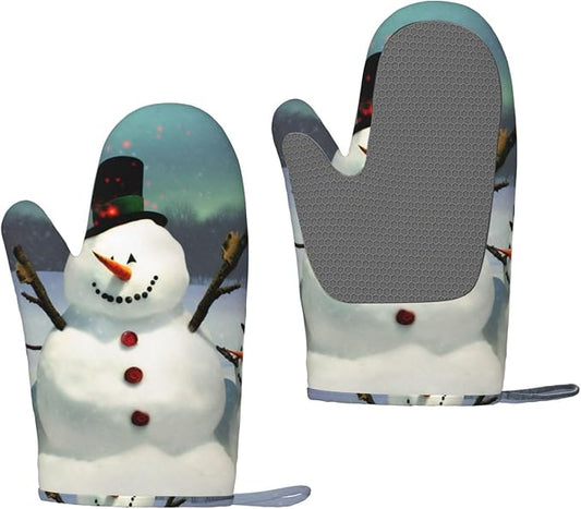 Funny Snowman Print Oven Mitts Set of 2, Heat Resistant Silicone Oven Mittens by Unknown