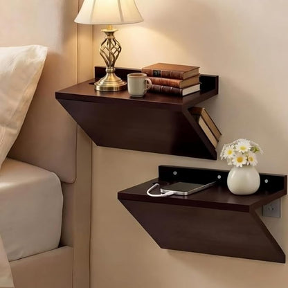 2 Pack 13 x 7 x 5.5 Inch Floating Nightstand Wooden Bedside V Shape Wall Shelf by Unknown
