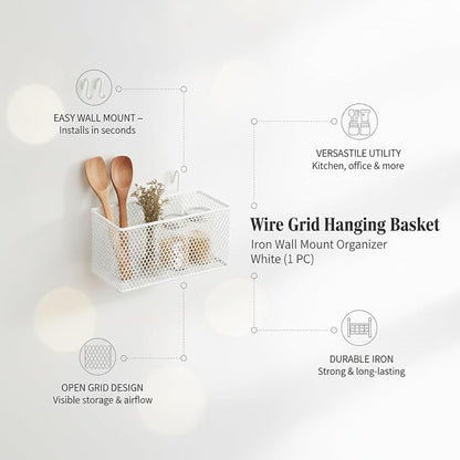 Wire Grid Hanging Basket, Iron Wall Mount Organizer - Image 5