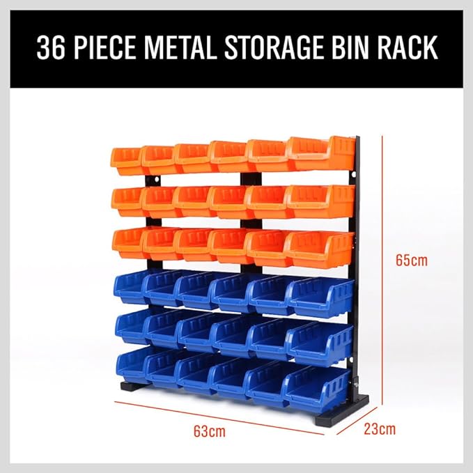 HORUSDY Storage Bins Parts Rack 36Pcs Bin Organizer Garage Plastic Shop Tool - Image 2