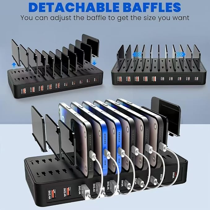 100W 10-Port Smart Charging Station | 5 USB-A & 5 USB-C Ports | Organized Design - Image 3