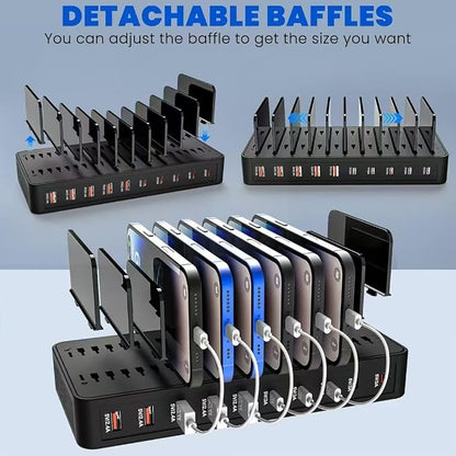 100W 10-Port Smart Charging Station | 5 USB-A & 5 USB-C Ports | Organized Design - Image 3