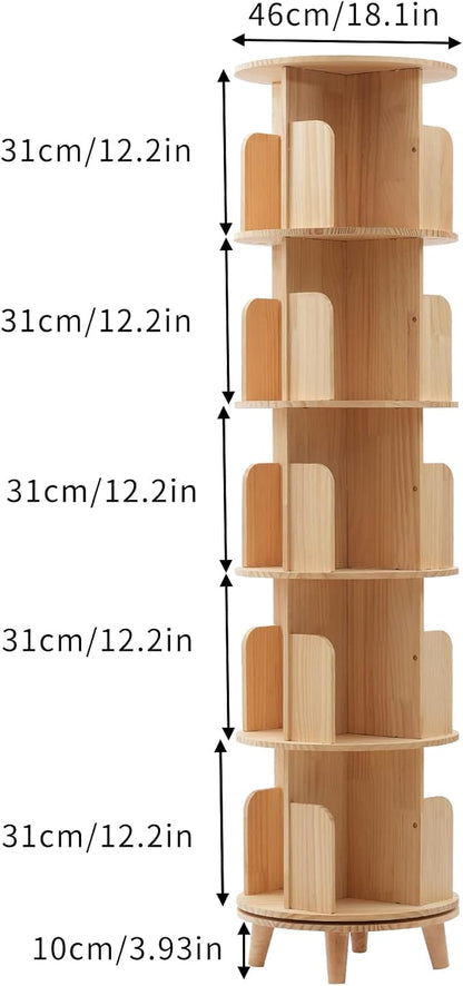 5-Tier Rotating Solid Wood Bookshelf - Image 3