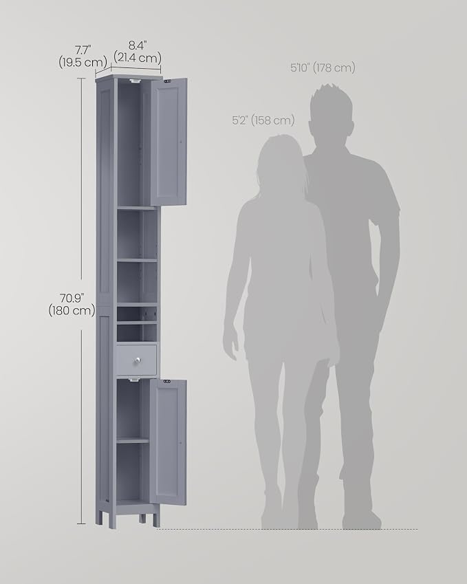 VASAGLE Tall Bathroom Cabinet, Slim Freestanding Bathroom Storage Cabinet - Image 3