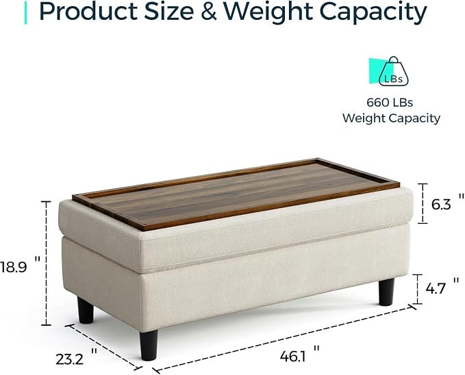 LINSY HOME 46 Inches Wide Storage Ottoman Bench, Linen Coffee Table Folding - Image 2