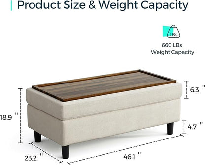 LINSY HOME 46 Inches Wide Storage Ottoman Bench, Linen Coffee Table Folding - Image 2